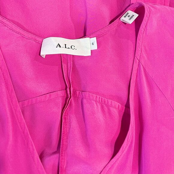 A.L.C. Womens Dress Pink Mini Enzo Silk Wrap Surplice V Neck Designer Size 6 - Picture 3 of 11